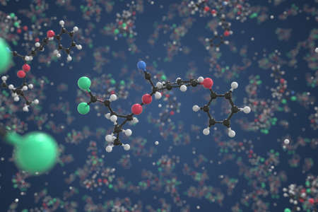 Deltamethrin molecule made with balls, conceptual molecular model. Chemical 3d renderingの写真素材