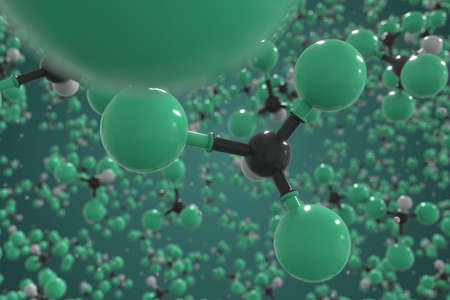 Chlorodifluoromethane molecule, scientific molecular model, 3d rendering