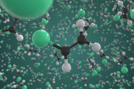 Chloroethene molecule made with balls, scientific molecular model. Chemical 3d renderingの写真素材