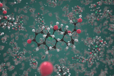Dexamethazone molecule, scientific molecular model, 3d renderingの写真素材