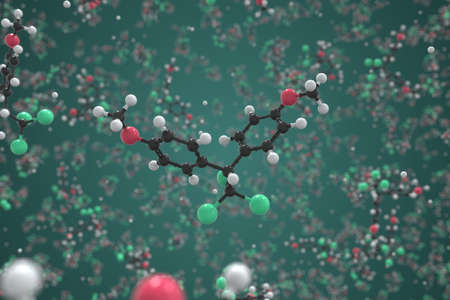 Methoxychlor molecule, scientific molecular model, 3d renderingの写真素材