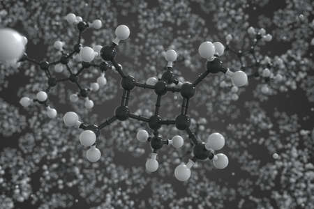 Hexamethyldewarbenzene molecule, scientific molecular model, 3d renderingの写真素材