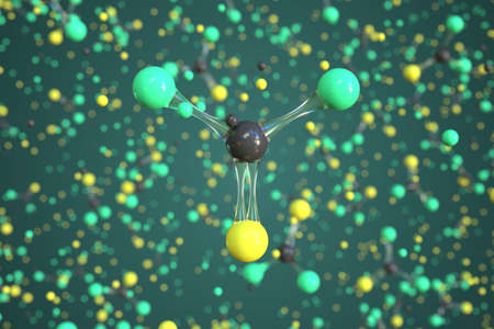 Thiophosgene molecule made with balls, conceptual molecular model. Chemical 3d rendering