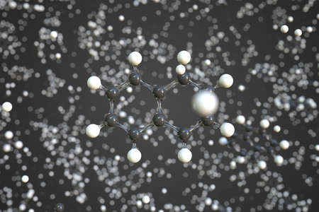 Naphthalene molecule, conceptual molecular model. Chemical 3d renderingの写真素材