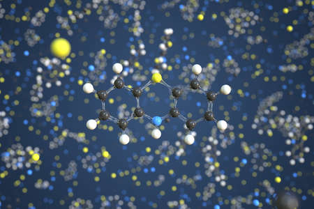 Phenothiazine molecule made with balls, conceptual molecular model. Chemical 3d renderingの写真素材