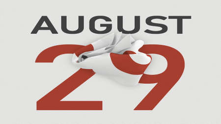 August 29 date behind crumpled paper page of a calendar, 3d renderingの写真素材