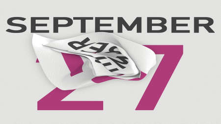 September 27 date behind crumpled paper page of a calendar, 3d rendering