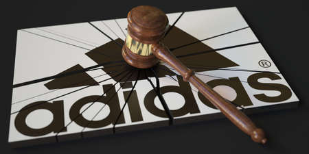 Judges gavel and broken of ADIDAS. Editorial conceptual 3d renderingのeditorial素材