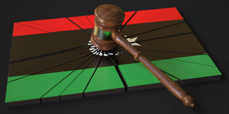 Broken block with flag of Libya and judges gavel. Conceptual 3d renderingの写真素材