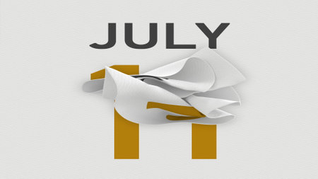 July 11 date behind torn page of a calendar, 3d renderingの写真素材