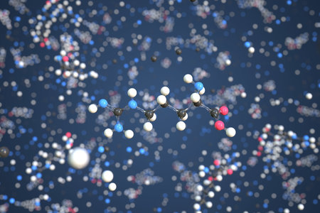 Arginine molecule. Conceptual molecular model. Chemical 3d renderingの写真素材