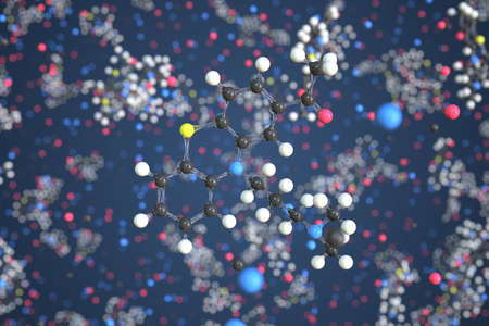Acepromazine molecule. Conceptual molecular model. Chemical 3d renderingの写真素材