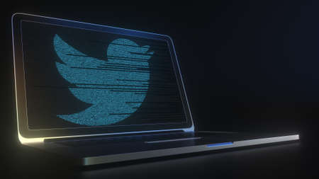 TWITTER logo made with computer code on the laptop screen. Editorial conceptual 3d renderingのeditorial素材