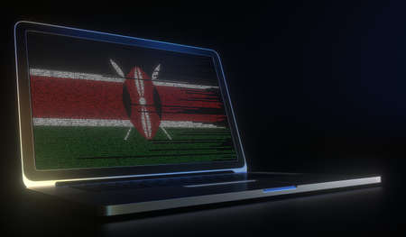 Laptop and source code on the screen composing flag of Kenya. National information technology related 3d renderingの写真素材