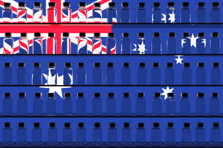 Medical vaccine vials and flag of Australia, vaccination related conceptual 3D renderingの写真素材