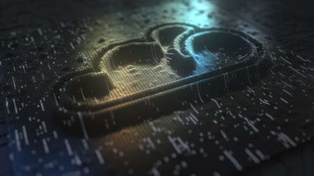 Cloud icon made made with many golden contacts and flashing lamps. Digital cloud network technology...