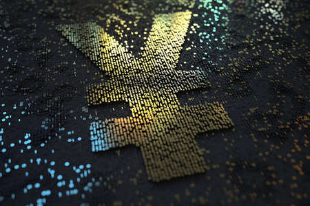Yen sign consisting of numbers. Digital currency or crypto fintech related conceptual 3D renderingの写真素材