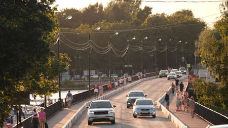 VYBORG, RUSSIA - JULY 10, 2021. People and cars on the bridge at the Vyborg Castleのeditorial素材
