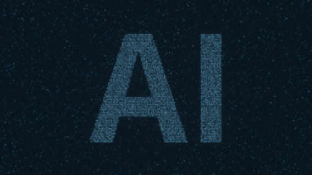 AI or Artificial Intelligence text consisting of many symbols on computer monitor. 3d renderingの写真素材