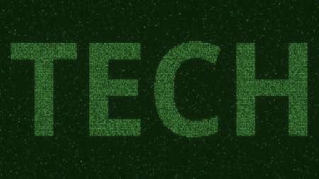 TECH text made with many symbols on computer screen, 3d rendering