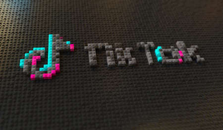 Logo of TIKTOK made with plastic toy blocks, editorial conceptual 3d renderingのeditorial素材