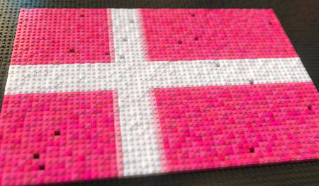 Flag of Denmark made with plastic toy blocks, conceptual 3d renderingの写真素材