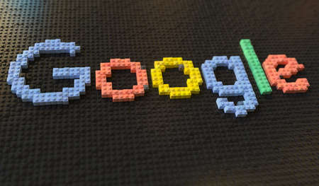 Logo of GOOGLE made with plastic toy blocks, editorial conceptual 3d renderingのeditorial素材
