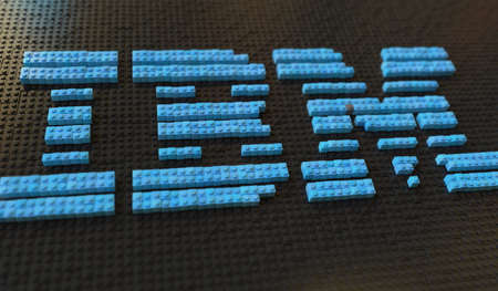 Toy bricks compose logo of IBM. Editorial conceptual 3d renderingのeditorial素材