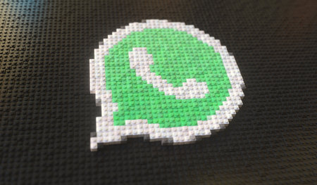 Plastic toy blocks compose logo of WHATSAPP, editorial conceptual 3d renderingのeditorial素材