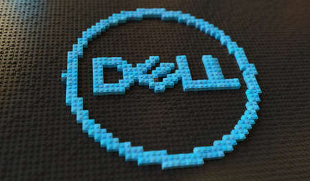 Plastic toy blocks compose logo of DELL, editorial conceptual 3d renderingのeditorial素材