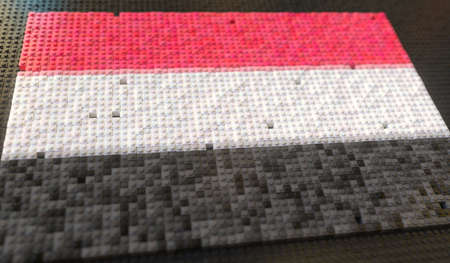 Plastic toy blocks compose flag of Yemen, conceptual 3d renderingの写真素材
