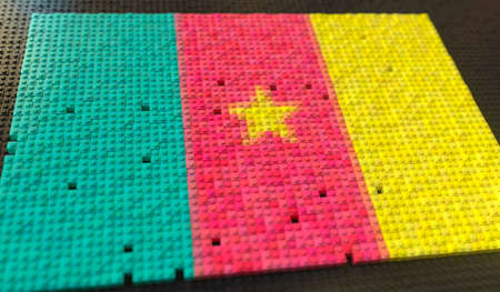 Plastic toy blocks compose flag of Cameroon, conceptual 3d renderingの写真素材