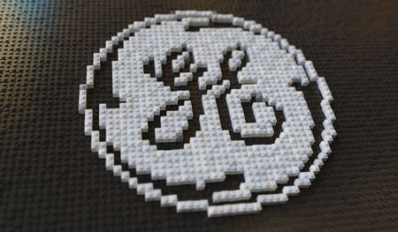 Plastic toy blocks compose logo of GENERAL ELECTRIC, editorial conceptual 3d renderingのeditorial素材