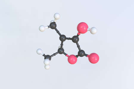 Molecule of sotolone, isolated molecular model. 3D renderingの写真素材