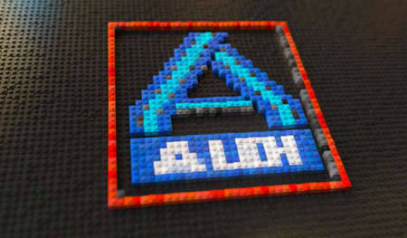 ALDI made with plastic toy blocks, editorial conceptual 3d rendering