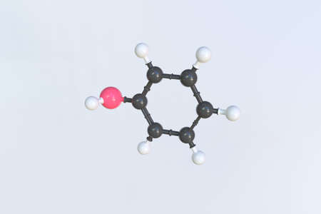 Molecule of phenol, isolated molecular model. 3D renderingの写真素材