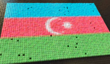 Flag of Azerbaijan made with plastic toy blocks, conceptual 3d renderingの写真素材