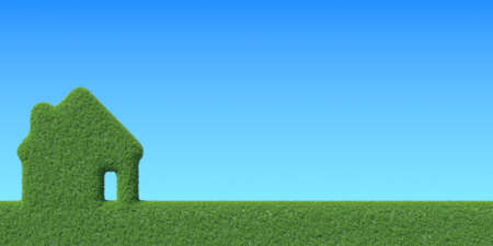 Home symbol made with green grass. Conceptual 3D renderingの写真素材