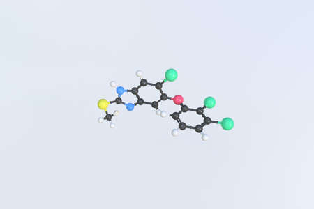 Triclabendazole molecule. Isolated molecular model. 3D renderingの写真素材