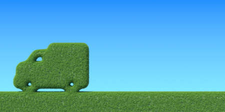 Truck symbol made with green grass. Conceptual 3D rendering