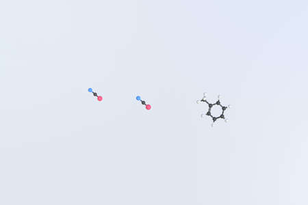 Toluene diisocyanate molecule made with balls, isolated molecular model. 3D renderingの写真素材