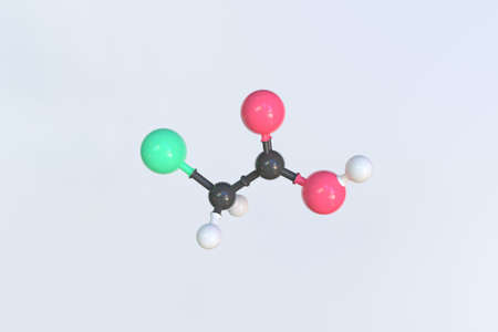 Chloroacetic acid molecule made with balls, isolated molecular model. 3D renderingの写真素材