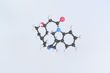 Molecule of strychnine, isolated molecular model. 3D renderingの写真素材