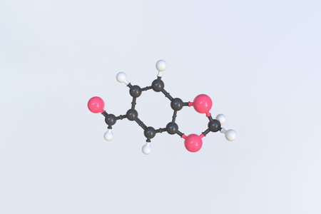 Molecule of piperonal, isolated molecular model. 3D renderingの写真素材