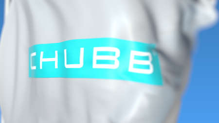 Flying flag with Chubb Limited logo, close-up. Editorial 3D renderingのeditorial素材