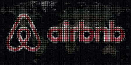 World map and of AIRBNB made with dots. Editorial illustrationのeditorial素材