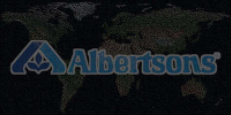 Map and logo of ALBERTSONS made with dots. Editorial illustration, global business conceptのeditorial素材