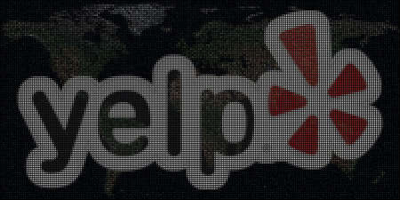 Map and logo of YELP made with dots. Editorial illustration, global business conceptのeditorial素材