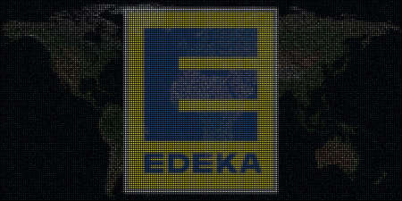 Logo of EDEKA made with dots and the world map. Editorial conceptual illustration