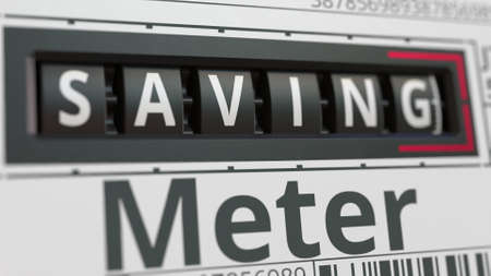 Analog counter or meter with SAVING text. Conceptual 3D renderingの写真素材